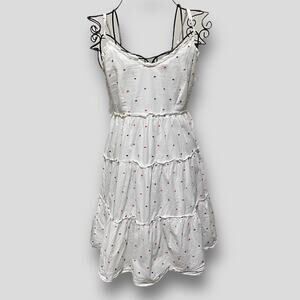 SIM & SAM Sundress JUNIOR SMALL Red White Blue Mini with Tiered Skirt Lined